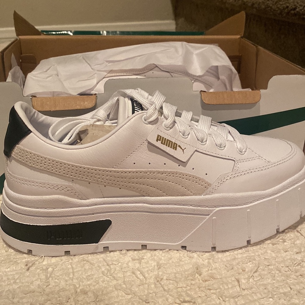 Puma White Platform Leather Sneaker - Women's